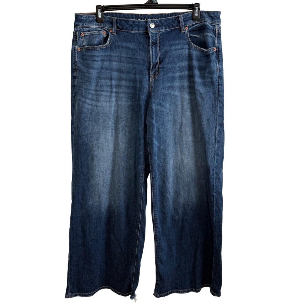 American Eagle Low-Rise Baggy Wide Leg Jeans 16 Blue Y2K Skater Streetwear